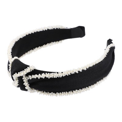 Unique Bargains Women's Knotted Simulated Pearl Rhinestones Headband 1.18 Wide 1pc White
