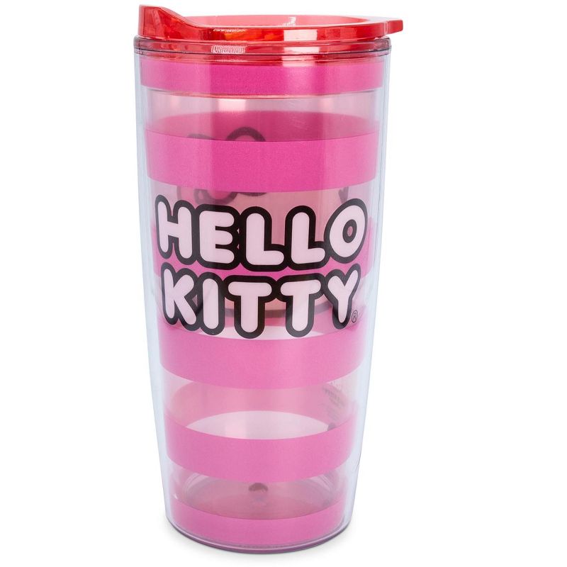 Silver Buffalo Sanrio Hello Kitty Pink Stripes Travel Tumbler with Slide Close Lid | 20 Ounces, 2 of 7
