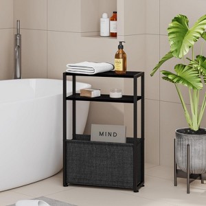 Narrow Side Table, Slim End Tables with Fabric Basket, Skinny Table for Small Spaces, Thin Bedside Table - 1 of 4