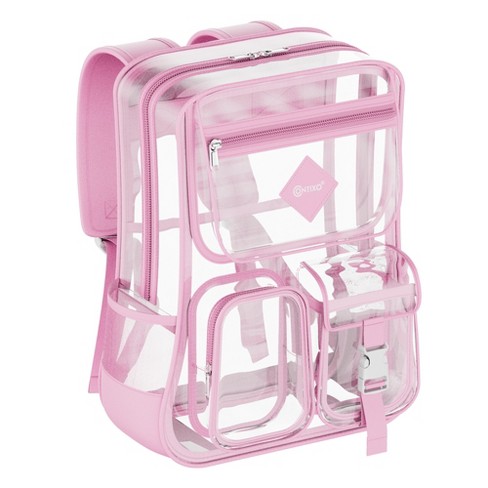 Contixo Clear Backpack for Kids Adults 16.9 H x 13.7 l x 6.6 w Transparent PVC Bookbag Stadium School Approved Pink