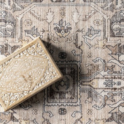 Elegant Gray Medallion 4' x 6' Easy-Care Synthetic Area Rug