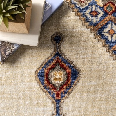 Elegant Ivory Floral Medallion 3x5 Cotton Blend Area Rug