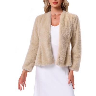 INSPIRE CHIC Women's Winter Faux Fur Casual Long Sleeve Shaggy Warm Cropped Jacket