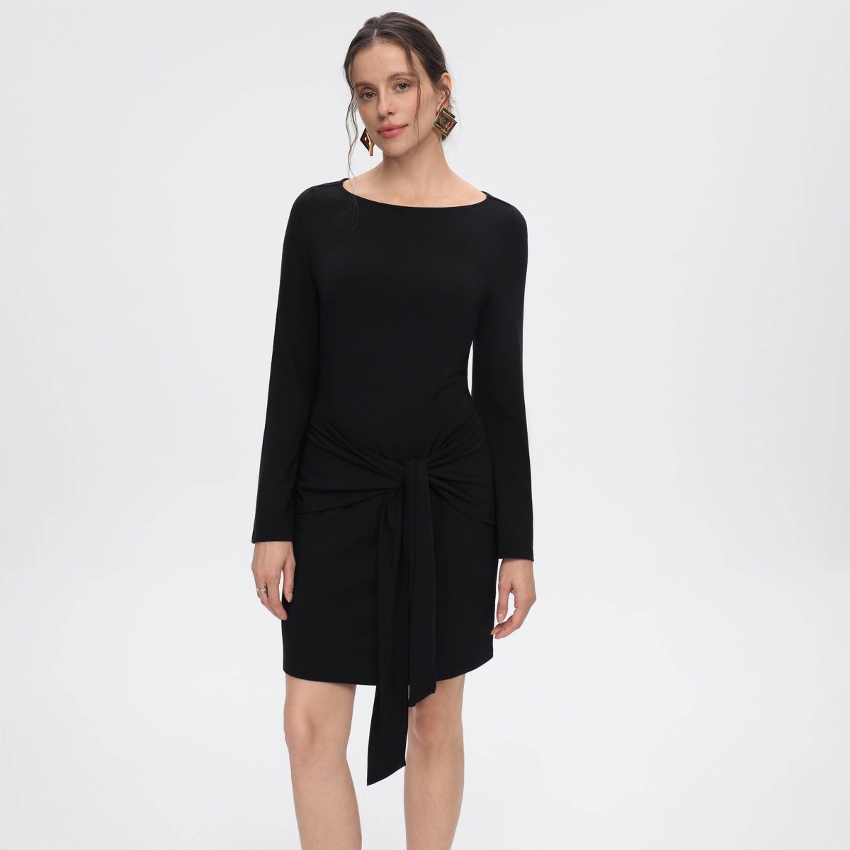 Women's Bell Long Sleeve Fitted Knit Waist Tie Mini Dress - A New Day™ - thumbnail 4