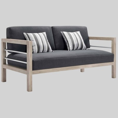 Wiscasset Outdoor Patio Acacia Wood Loveseat - Light Gray - Modway