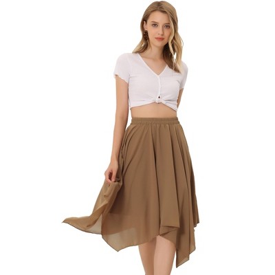 Allegra K Women's Elastic Waist Chiffon Handkerchief Hem Midi Skirt