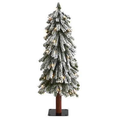 3ft Nearly Natural Pre-Lit Flocked Grand Alpine Artificial Christmas Tree Clear Lights