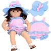 Sophia's 15" Baby Doll Gingham Summer Romper and Hat, Pink & Blue - 3 of 4