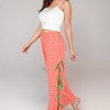 Anna-Kaci Lounge Women's Gingham Wide Leg Pants with Elastic Waistband Contrast Side Ribbon Tie Details and Relaxed Full-Length Fit - 3 of 4