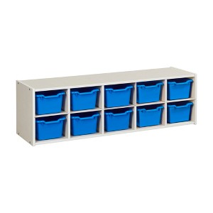 ECR4Kids Streamline 10 Cubby Tray Cabinet with 10 Scoop Front Storage Bins, 2x5, White Wash - 1 of 4