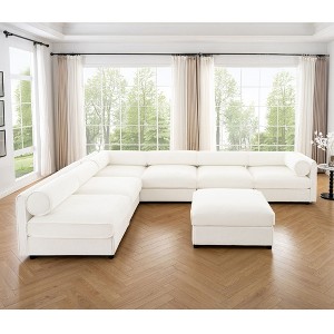CAVINAS Modern Sectional Sofa with 6 Seats and 1 Ottoman,Convertible Modular Couch with Under-Sofa Storage,Couch for Living Room,2x Corner,White - 1 of 4