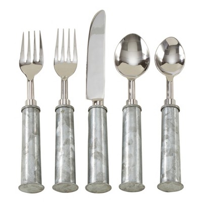 Saro Lifestyle Galvanized Handle Flatware 5-Piece Set, Grey