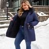 Agnes Orinda Women's Plus Size Windbreaker Fur Hood Drawstring Fleece Lined Buttons Zipper Parka Jacket with Pockets - 2 of 4