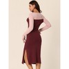 Seta T Women's Fall Color Block Round Neck Cut Out Front Long Sleeve Slit Hem Knit Sweater Midi Dress - 4 of 4