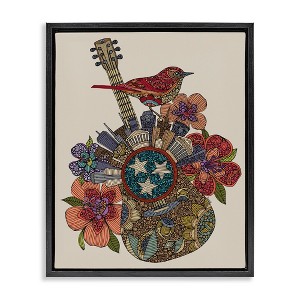 Stupell Industries Nashville Music City Detailed Floral Pattern Guitar Black Floater Framed Canvas Wall Art - 1 of 4