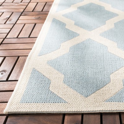 Aqua and Cream Rectangular Synthetic Easy Care Area Rug, 4' x 6'