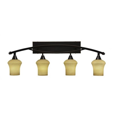 Toltec Lighting Bow 4 - Light Vanity in  Black Copper with 5.5" Zilo Cayenne Linen  Shade