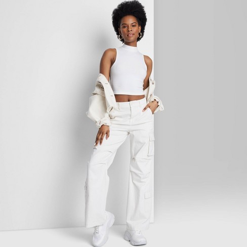 NWT Wild Fable Rib Turtleneck T-Shirt Small White  Turtleneck long sleeve  top, Frilly top, Long sleeve crop top