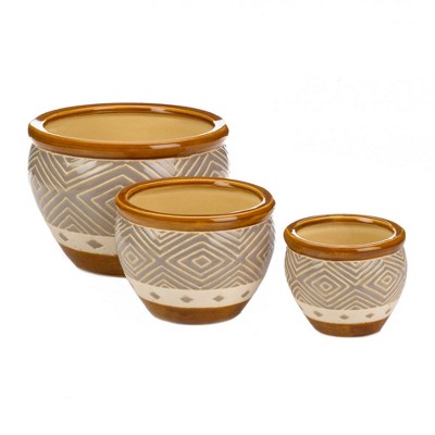 13.2" Indoor/Outdoor Ceramic Planter Trio Earth Tone - Zings & Thingz