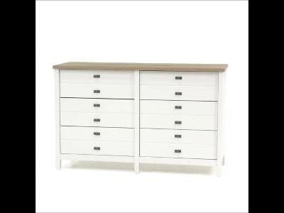 Cottage Road Soft White Double Dresser with Lintel Oak Accents