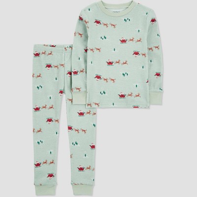 Image of Carter's Just One You®️ Toddler 2pc Cotton Long Sleeve Santa Sleigh Christmas Pajama Set - Green 3T