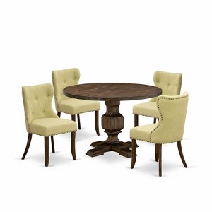 HomeStock 5-Piece Distressed Jacobean Finish Solid Wood Top Dining Table with 4 Parson Chair - 1 of 4