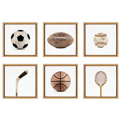 6pc 13" x 13" Sylvie Sports Gear Framed Canvas Set By Shawn St. Peter Natural - DesignOvation