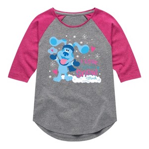 Girls' - Blue's Clues & You! - I Love Winter Snow Much Shirt Tail Raglan Graphic T-shirt - 1 of 4