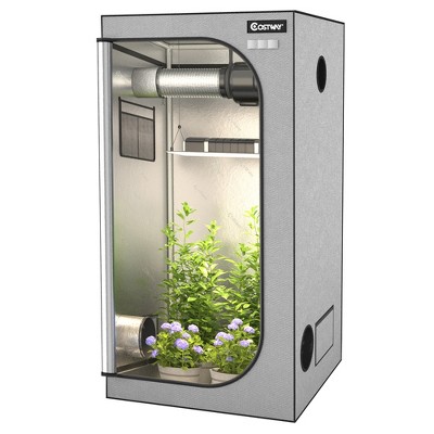 Costway 36''x36''x72'' Mylar Hydroponic Grow Tent w/Observation Window & Floor Tray Gray\Black