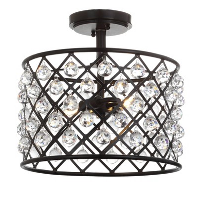 14.5" Crystal/Metal Gabrielle Semi-Flush Mount (Includes Energy Efficient Light Bulb) Black - JONATHAN Y