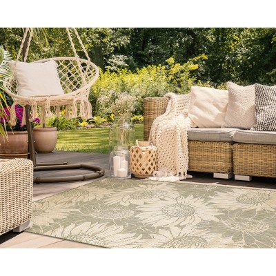 Sunflower Green Synthetic Rectangular Outdoor Area Rug