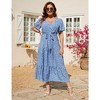 Garvee Women Plus Size V Neck Wrap Maxi Dress High Waist Ruffle Summer Casual Dress with Belt Short Sleeve - 2 of 4
