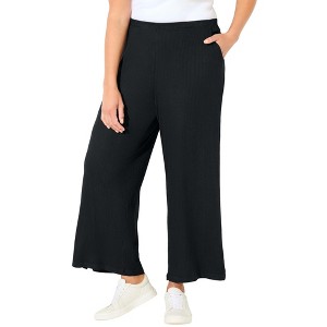 Catherines Women's Plus Size Anywear Wide Leg Hacci Ribbed Pant - 1 of 4