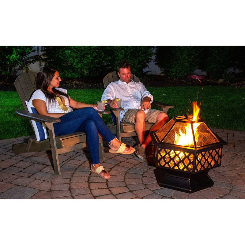 Endless Summer Wood Burning Hexagon Outdoor Fire Pit with Lattice Design Brown, 3 of 6