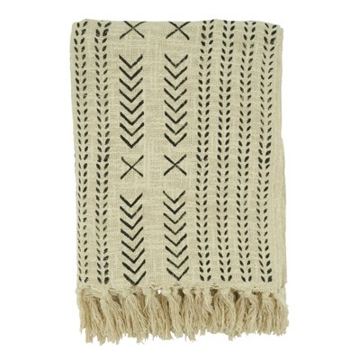 Saro Lifestyle Saro Lifestyle Mudcloth Design Throw Blanket, Black/White, 50"x60"