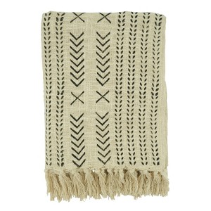 Saro Lifestyle Saro Lifestyle Mudcloth Design Throw Blanket, Black/White, 50"x60" - 1 of 4