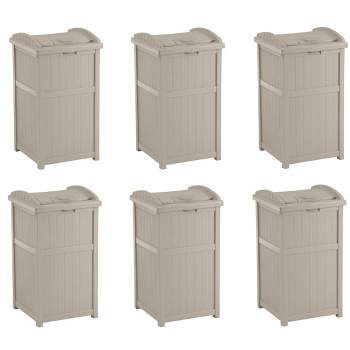 Suncast Trash Hideaway 33 Gallon Resin Outdoor Garbage Container, Taupe (6 Pack)