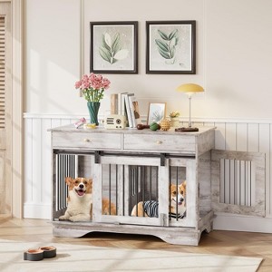 Coucheta 47" Dog Crate Furniture with 2 Storage Drawers & Removable Divider - Large Pet Cage for 1 Big Dog or 2 Small Dogs - 1 of 4