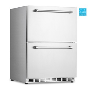 Newair 24" 4.0 Cu. Ft. Dual Drawer Commercial Grade Wine and Beverage Fridge, Stainless Steel Built-in Design, Weatherproof and Outdoor Rated - 1 of 4
