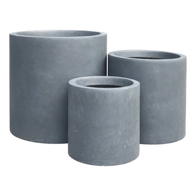 Set of 3 Modern Cylindrical Lightweight Concrete Outdoor Planters Charcoal - Rosemead Home & Garden, Inc.