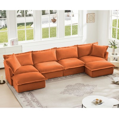 Oversized 156.6" Chenille Slipcovered U-Shaped Modular Sectional Sofa with French Edges and Removable Covers, 6-Piece Free combination