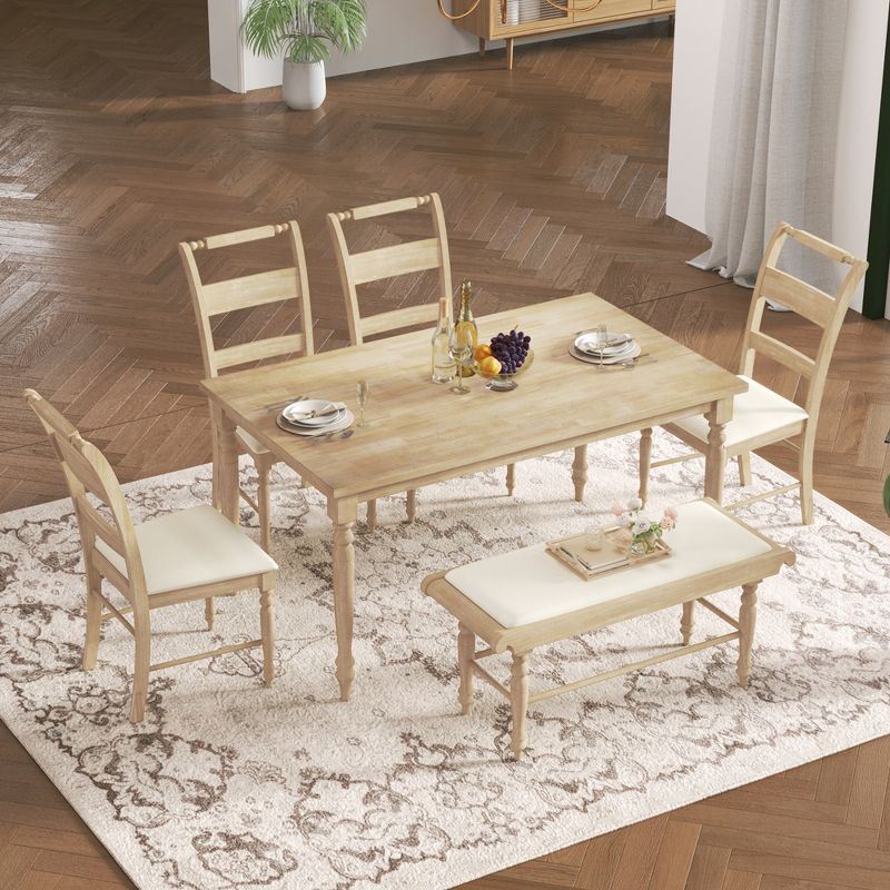 6-Piece Vintage Style Dining Table Set with Upholstered Dining Chairs and Bench - ModernLuxe, 2 of 15