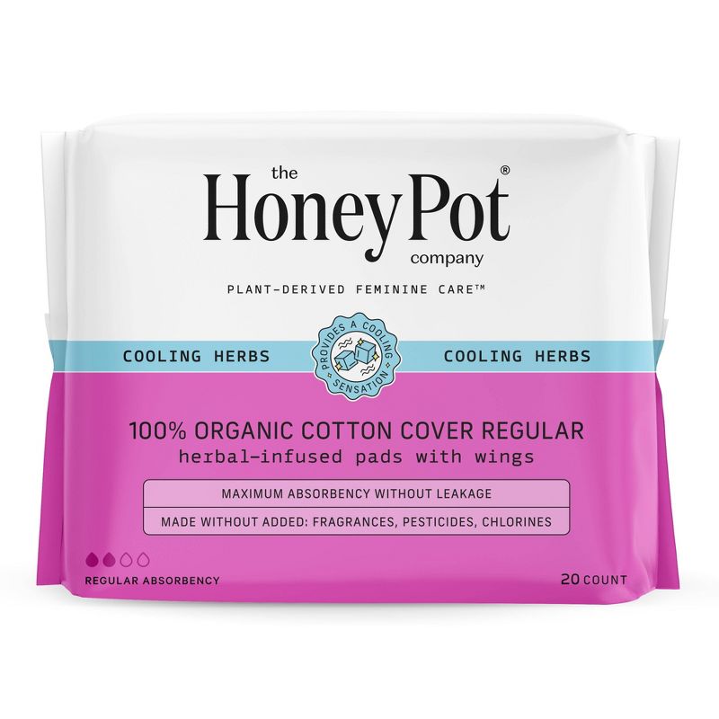 The Honey Pot Company, Herbal Regular Pads with Wings, Organic Cotton Cover - 20ct, 1 of 17