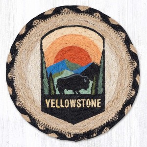 Earth Rugs Yellowstone National Park Round Coaster – 7"x7" Braided Jute with Hand-Stenciled Scenic Design for Rustic Nature Decor - 1 of 3