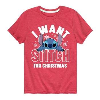 Boys' Lilo & Stitch 'I Want A Stitch For Christmas' Short Sleeve Graphic T-Shirt - Heather Red