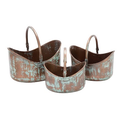 Set of 3 Farmhouse Iron Basket Oval Planters - Olivia & May