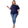 Agnes Orinda Women's Plus Size One Shoulder Short Sleeve Ruched Solid Casual Blouses - 3 of 4