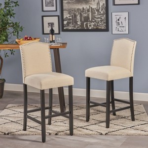 Christopher Knight Home Leona Upholstered Bar Stools with Nailhead Trim and Arched Back (Set of 2) - 1 of 4