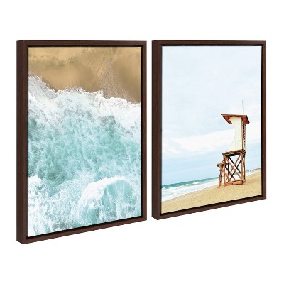 Sylvie Coastal Beach Waves and Lifeguard Tower Canvas Art Set