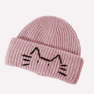 Anna-Kaci Women's Knitted Beanie with Cat Embroidery - Cute & Warm Winter Hat for Cold Weather - 1 of 4